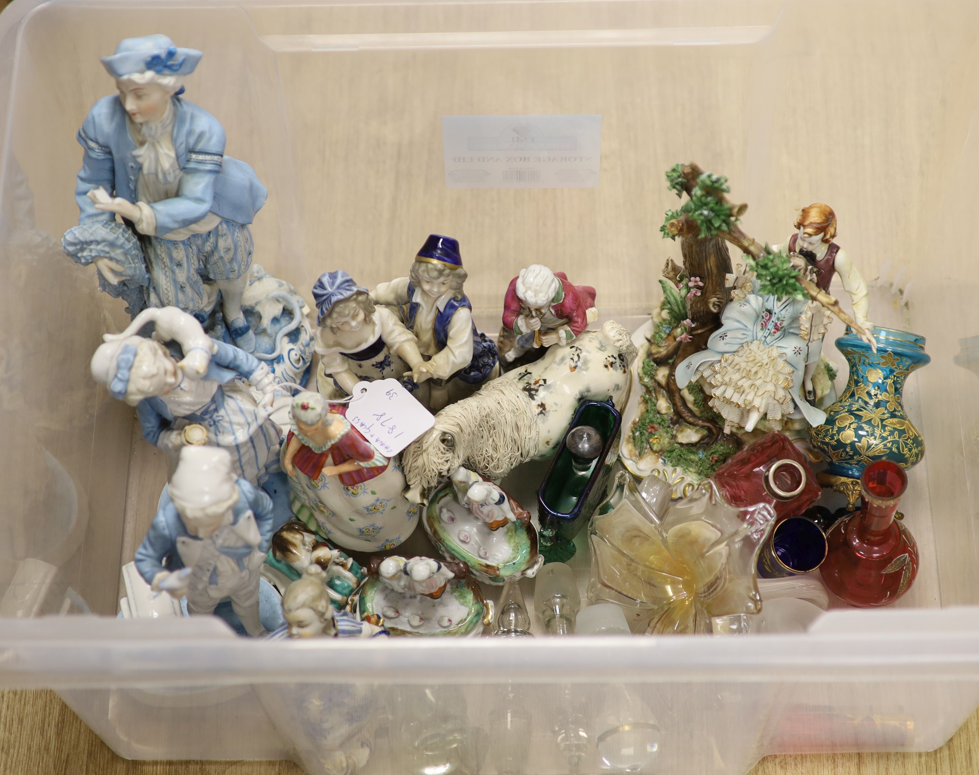 A group of ornate glass and ceramic figurines, 19th/20th century